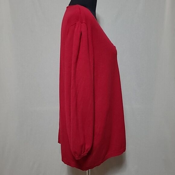 Lane Bryant Crystal Embellished Sweater Womens 18 20 Balloon Sleeve Stretch Red - Picture 4 of 10